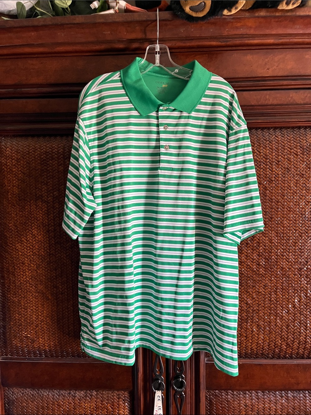 George Green and White Striped Polo Shirt